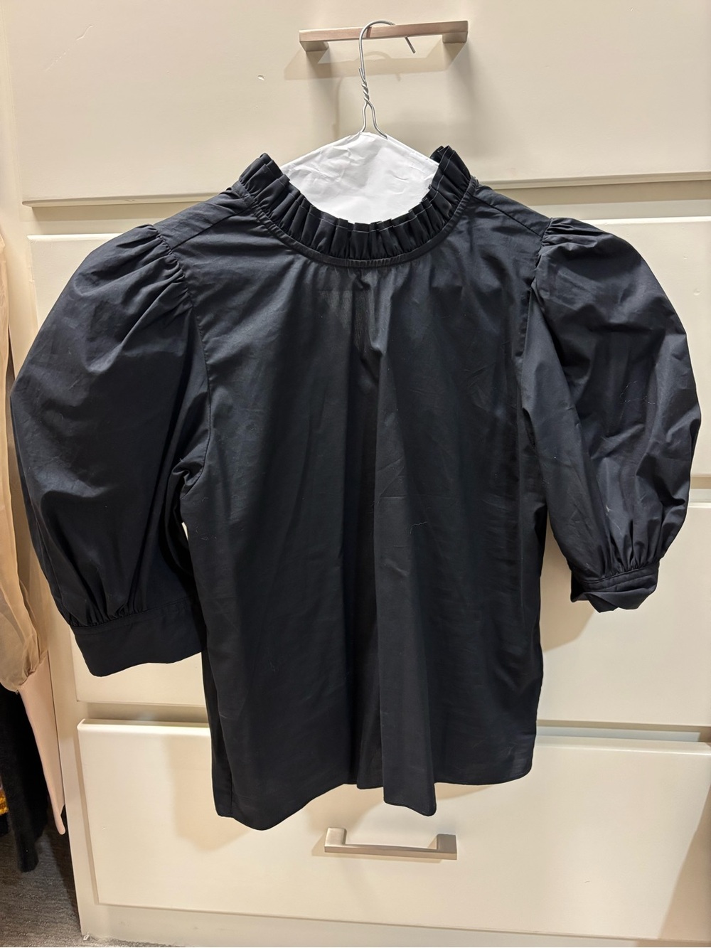 Hunter Bell Black Puff-Sleeve Ruffled Neck Top - Women